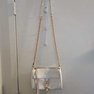White Rebecca Minkoff Mini Mac Leather Crossbody Bag with Rose Gold Hardware